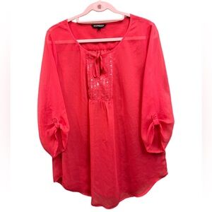 Express tie front sequin detail blouse